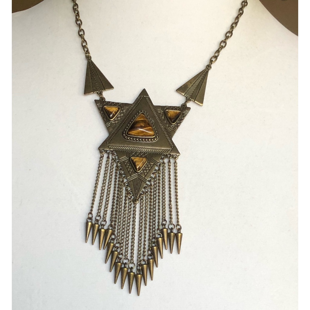 Tigers Eye Gemstones In Modern Design Mixed Metals Necklace 79$